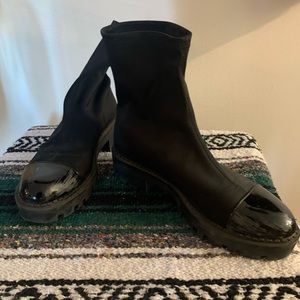Zara Black Toe Cap Flat Boots